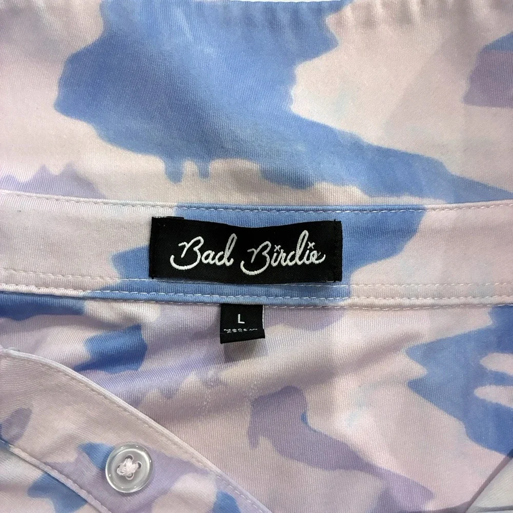 Bad Birdie Polo Shirt Mens Large Purple/Blue Camo Print Golf Performance Stretch